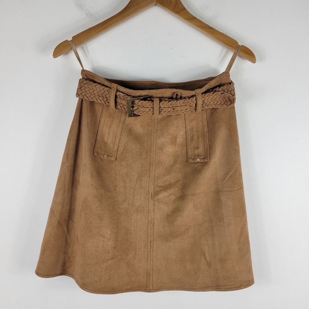 Elisabetta Franchi Faux Suede Braided Belt A Line Retro 60s 70s Boho Mini Skirt
